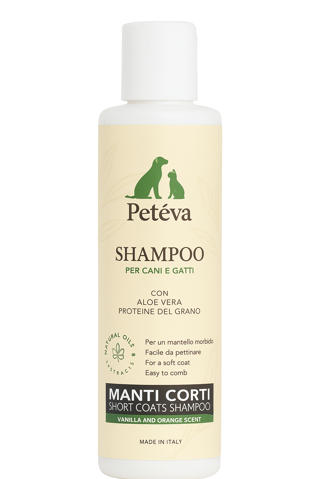 Shampoo Naturale Pelo Corto per Cani e Gatti 200 ml - Arancio e Vaniglia | Petéva