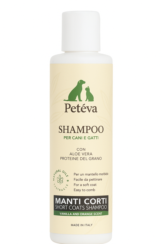 Shampoo Naturale Pelo Corto per Cani e Gatti 200 ml - Arancio e Vaniglia | Petéva