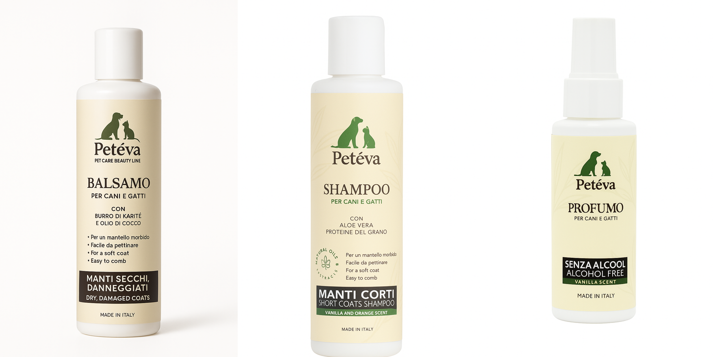 Kit Pelo Corto per Cani e Gatti - Shampoo, Balsamo e Profumo | Petéva