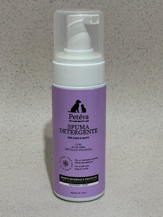 Spuma Detergente Senza Risciacquo per Cani e Gatti 150 ml - Lampone | Petéva